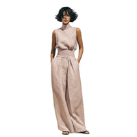 Womens Cotton-Linen Blend Sleeveless Top And Wide-Leg Pants Set