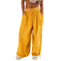 Fashionable Solid-Colored Wide-Leg Pants With Ties And Pockets Long Pants