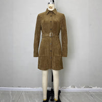 Retro-style Notched-collar Waist-cinching Midi Dress