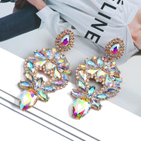 Multi Color Paved Rhinestone Floral Teardrop Dangle Earrings Women Luxury Statement Wedding Prom Formal Party Accessories