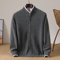 Wheat Twisted Zipper Knitted Cardigan Coat Men's High Sense