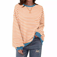 Women's Loose-fitting Casual Striped Hoodie