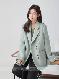 Green Chic Elegant Suit Collar Woolen Coat