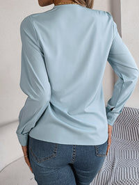 Elegant Solid Color Layered V-Neck Long Sleeve Blouse