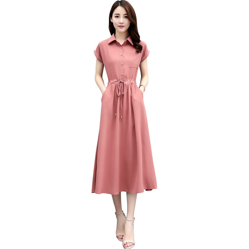 Waist-tight Slimming Elegant Long Dress Casual Polo Shirt Skirt