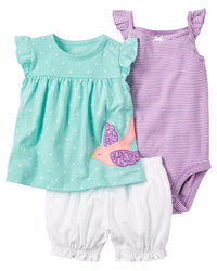 Baby Girl Short-sleeved Shorts T-shirt Three-piece Suit