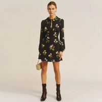 French Vintage Print Long Sleeve Dress