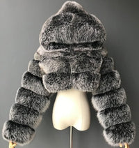 Short Hood Fox Fur Women's Long Sleeve Stitching Coat