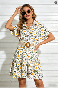 Womens Slimming Belt Short-Sleeve Dress