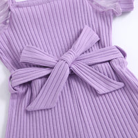 Children's Clothing Girls' Temperament Square Collar Transparent Puff Sleeve Jumpsuit With Belt