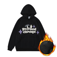 American High Street Thickened Fleece-lined Couple Print Pullover Hoodie Sweater Men And Women