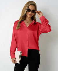 Sleek V-neck Cardigan Shirt In Satin