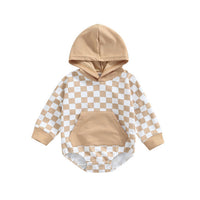 Plaid Long Sleeve Hooded Panda Bag Romper