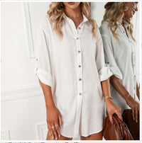 European And American Leisure Loose Single-breasted Shirt Dress Top For Women