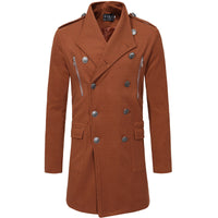 Double-breasted Large Lapel Men's Casual Slim-fit Mid-length Woolen Trench Coat