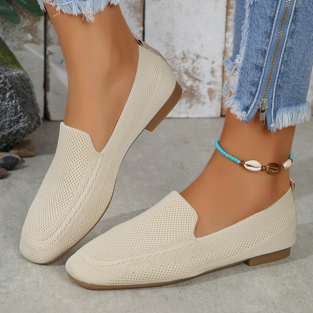 Casual Female Square Toe Flat Flyknit Loafers