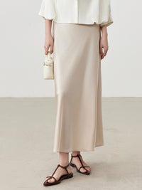 Women's Solid Color Silk Mid-length Elastic Waist Skirt