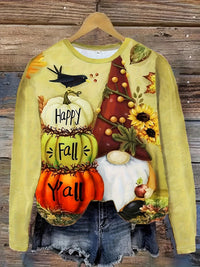 Womens Casual Christmas-Print Crew-Neck Sweatshirt