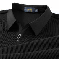 Vertical Texture Button Access Control Collar T-shirt