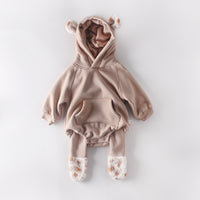 Baby Newborn Clothes Hooded Jumpsuit Plus Velvet Thickening
