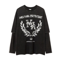 American Street Fashion Letter Printed Long Sleeve Wash