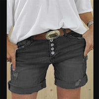 Women's Shorts Denim Straight Pants Black Dark Cotton Jeans
