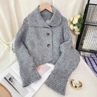 Knitted Cardigan Lapel Single Breasted Casual Irregular Women's Sweater Jacket