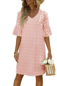 Chiffon Polka-Dot Flowy Short Dress Elegant For Work Commuting