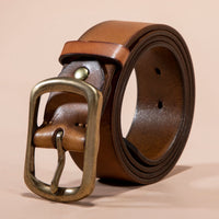 Men's Belt Genuine Leather Top Grain Pure Cowhide Retro Brass Buckle