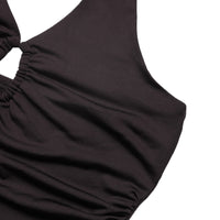 Womens Sexy Deep V-Neck Sleeveless Bodysuit With Tight Fit And Halter Neck Design