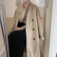 Autumn And Winter Korean Hepburn Style Double Breasted Women's Woolen Overcoat Coat