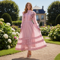 Lotus Leaf Edge Long Sleeved Shirt Elastic Waist Half Length Long Skirt Set