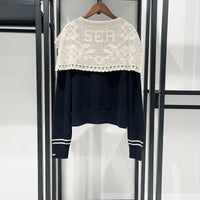 V-neck Crochet Shawl-Style Patchwork Knitted Cardigan