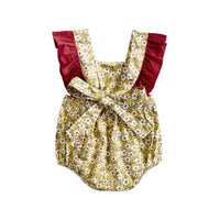 Floral Contrast Color Flounced Sleeve One-piece Baby Rompers Strap Matching