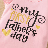 Letter Printed Round Neck Girls' Romper Father's Day Three-piece Suit