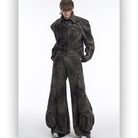 Short Gray Padded Shoulder Denim Coat