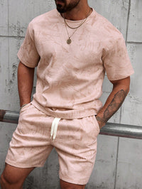 Mens Casual Outdoor Sports Printed Short-Sleeve Top And Shorts Two-Piece Set