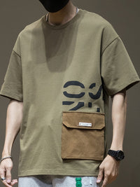 Men's Summer Loose Plus Size Pocket Printed Top T-shirt With Short Sleeves
