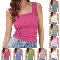 Women's High Elastic Tight Jacquard Square Collar Sleeveless Vest Top