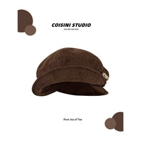 Japanese-style Retro Brown Corduroy Fishermans Hat With A Folded Brim