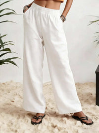Womens Wide-leg Pants Comfortable Cotton-linen Blend Solid Color Fashionabl