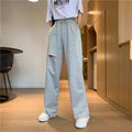 Women's Relaxed-fit Drawstring Design Distressed Wide-leg Trousers
