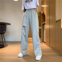 Women's Relaxed-fit Drawstring Design Distressed Wide-leg Trousers