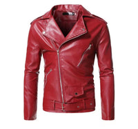 Slim Casual Leather Jacket With Lapel Diagonal Zipper