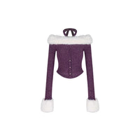 Women's Purple Fur Halter Off-shoulder Sweater