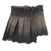 High Waist Lace-up One-piece Washed Denim Skirt