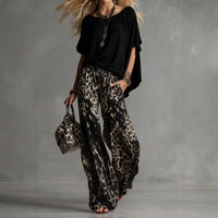 Slimming Wide-leg Straight-leg Casual Pants And Chiffon Top Set