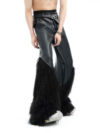 Black Fur Stitching Leather Pants Winter Environmental Protection