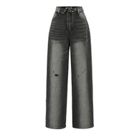 Niche High-waisted Wide-leg Pants With A Curled Hem For Women