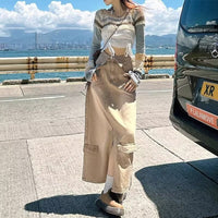 Womens Denim Skirt With Slit And Panel Design